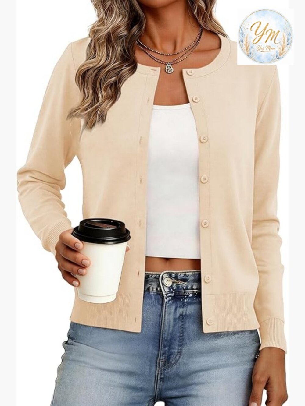 Lightweight Crew Neck Cardigan, Long Sleeve Button Down, Spring Outfits